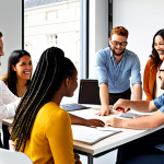 **Image Prompt:** A diverse group of people collaborating on a project in a bright, modern workspace. Emphasis on teamwork, shared goals, and a sense of community. Visual elements suggesting trust, open communication, and celebration of successes.