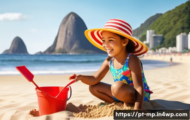마이크로커뮤니티의 브랜드 아이덴티티 수립하기 - **Prompt:** A young girl (8 years old) playing on a sunny beach in Rio de Janeiro, Brazil. She is we...